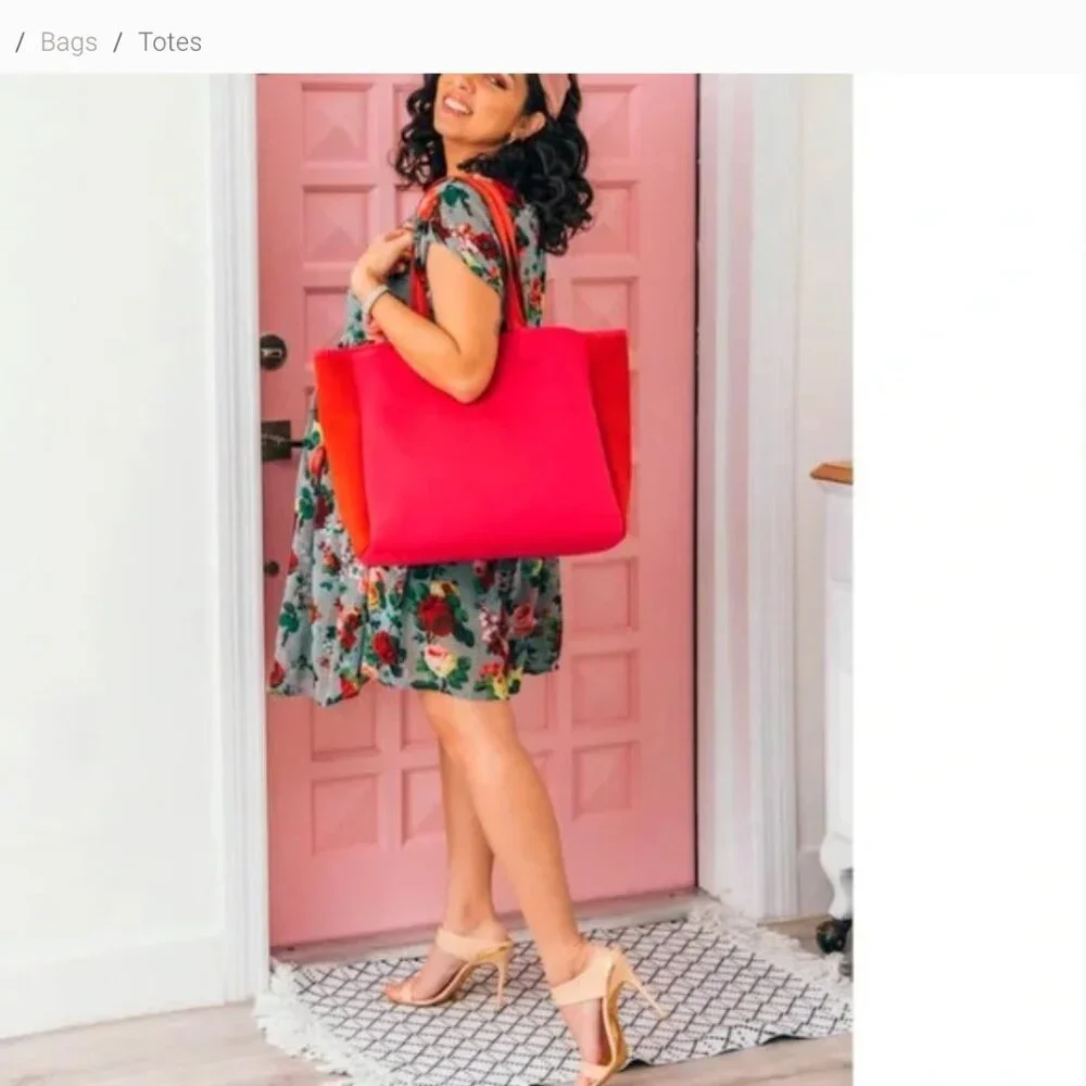 Summersalt Neoprene Beach Tote in Pink/Red NWT